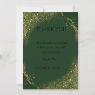 Grüne und goldene funkelnde Hochzeits-Dankeskarten Dankeskarte