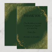 Grüne und goldene Funken Hochzeits-Dankeskarten Dankeskarte (Vorne/Hinten)