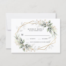 Grüne und goldene geometrische Hochzeit RSVP Karte