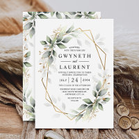 Grüne und goldene geometrische rustikale Hochzeit