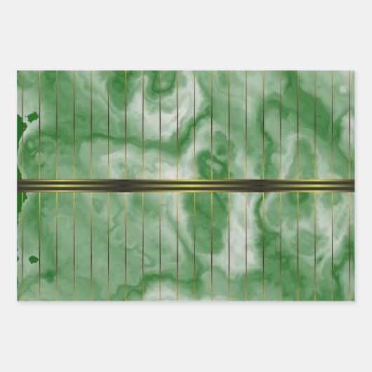 Grüne und goldene geometrische Streifen Smaragdmar Geschenkpapier Set (Vorderseite 2)