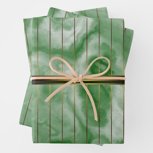 Grüne und goldene geometrische Streifen Smaragdmar Geschenkpapier Set (Beispiel)