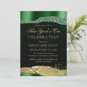 Grüne und goldene Glamen tränken Silvester Einladung (Stehend Vorderseite)