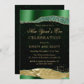 Grüne und goldene Glamen tränken Silvester Einladung (Vorne/Hinten)