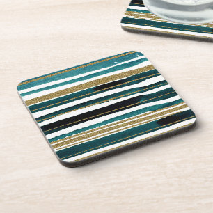 Grüne und goldene Glitzerstreifen Getränkeuntersetzer