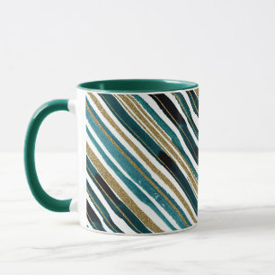 Grüne und goldene Glitzerstreifen-Tasse Tasse
