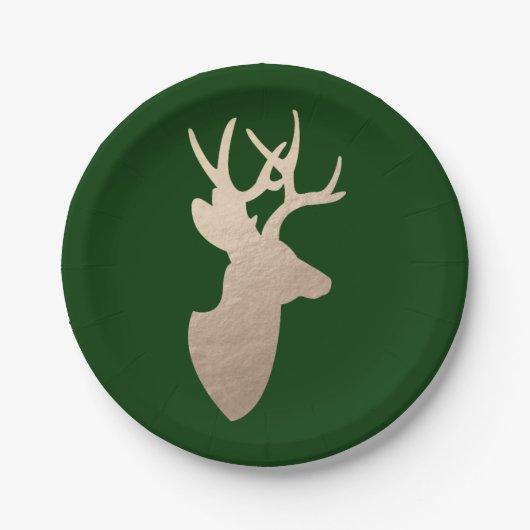 Grüne und goldene Hirsche Silhouette Pappteller (Vorderseite)