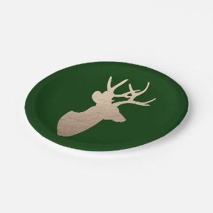 Grüne und goldene Hirsche Silhouette Pappteller