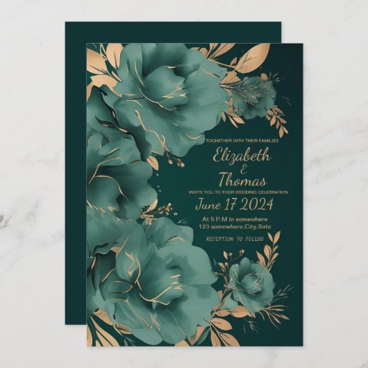 Grüne und goldene Hochzeit Einladung. Einladung (Vorne/Hinten)