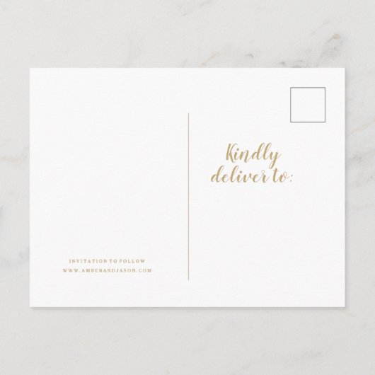 Grüne und goldene Hochzeit speichern das Datum Ankündigungspostkarte (Rückseite)