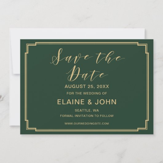 Grüne und goldene Hochzeit speichern Sie die Daten Save The Date (Vorderseite)