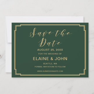 Grüne und goldene Hochzeit speichern Sie die Daten Save The Date