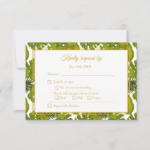 Grüne und goldene Hochzeit tropischer Blätter RSVP Karte (Vorderseite)