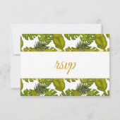 Grüne und goldene Hochzeit tropischer Blätter RSVP Karte (Rückseite)