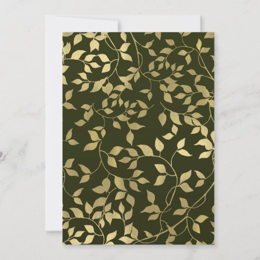 Grüne und goldene Imitate botanische Blätter Hochz Einladung (Rückseite)