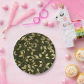 Grüne und goldene Imitate botanische Blätter Hochz Pappteller (Party)