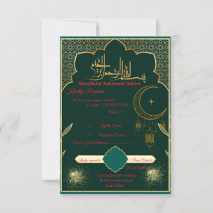 Grüne und goldene islamische Hochzeitsantwortkarte RSVP Karte