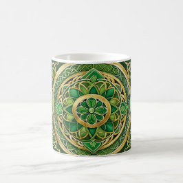 Grüne und goldene Knöpfe und stilisierte Blume Kaffeetasse