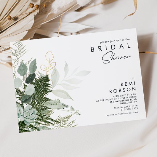 Grüne und goldene Leaf Bridal Dusche Einladung