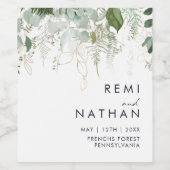 Grüne und goldene Leaf Hochzeitswein Weinetikett (Einzelnes Label)