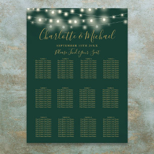 Grüne und goldene Lichterkette Hochzeits-Sitzplan Poster