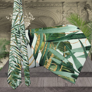 Grüne und goldene Majesty Palm-Tropenhochzeit Krawatte
