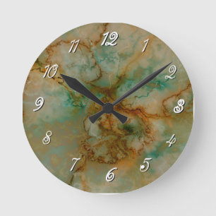 Grüne und goldene Marmor Runde Wanduhr