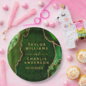 Grüne und goldene Marmorhochzeit Pappteller (Party)