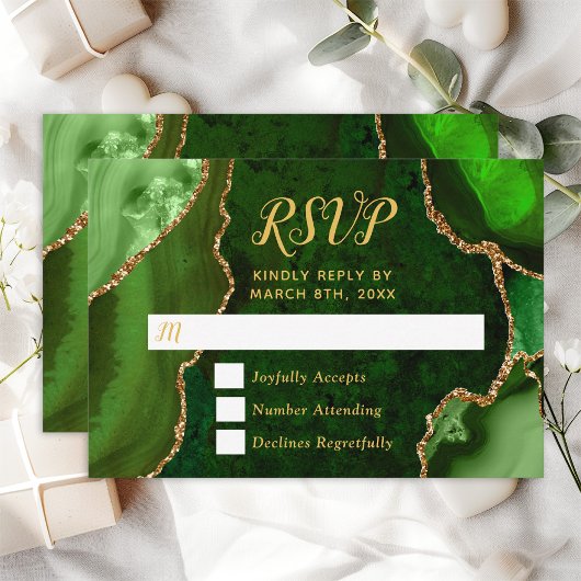 Grüne und goldene Marmorhochzeit RSVP Karte