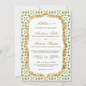 Grüne und goldene marokkanische Hochzeit Einladung (Vorderseite)