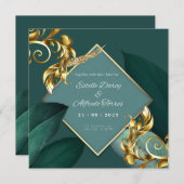 Grüne und goldene, moderne virtuelle Hochzeitsfeie Einladung (Vorne/Hinten)
