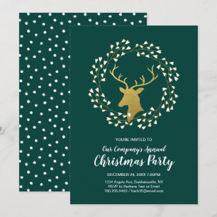 Grüne und goldene moderne Weihnachtsfeier Einladung