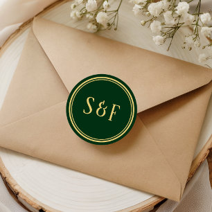Grüne und goldene Monogramm-Umschlag-Siegel Runder Aufkleber