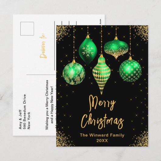 Grüne und goldene Ornamente Frohe Weihnachten (Vorne/Hinten)