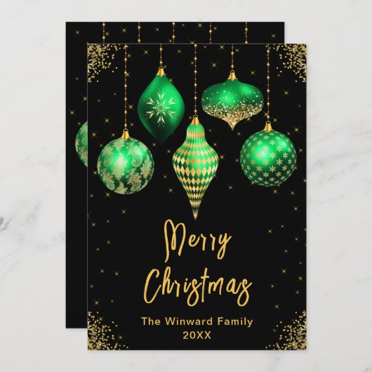 Grüne und goldene Ornamente Frohe Weihnachten (Vorne/Hinten)