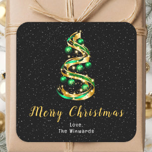 Grüne und goldene Ornamente Frohe Weihnachten Quadratischer Aufkleber