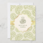 Grüne und goldene Paisley Islamische Hochzeit Einladung (Vorderseite)