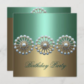 Grüne und goldene Perle zum Geburtstag Einladung (Vorne/Hinten)