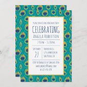 Grüne und goldene Pfau Geburtstag Einladung (Vorne/Hinten)