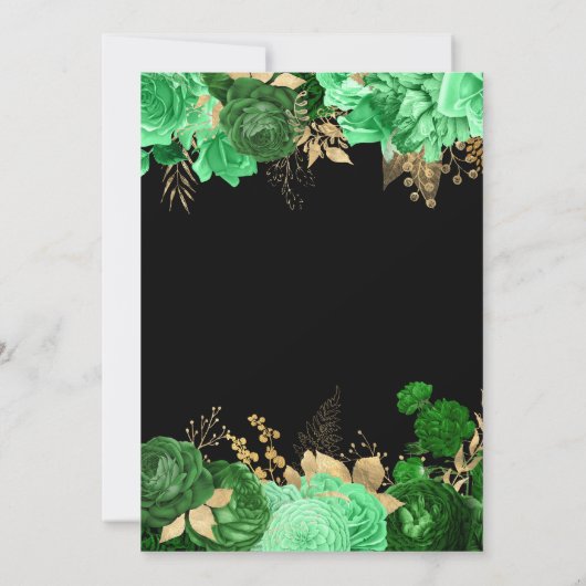 Grüne und goldene Rose Grenz-Blumenhochzeit Einladung (Rückseite)