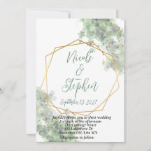 Grüne und goldene rustikale Hochzeitseinladung