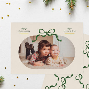 Grüne und goldene Schleife Fröhlichste Weihnacht Folien Feiertagskarte