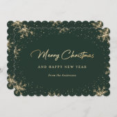 Grüne und goldene Schneeflocken Feiertagskarte (Vorne/Hinten)