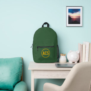 Grüne und goldene Schulfarben und Buchstaben Bedruckter Rucksack