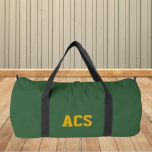 Grüne und goldene Schulfarben und -buchstaben Duffle Bag