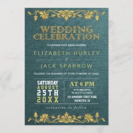 Grüne und goldene Stickereien Einladung