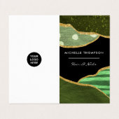 Grüne und goldene Stoffe Visitenkarten (Außenseite Aufgefaltet)