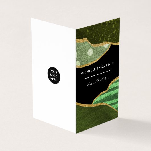 Grüne und goldene Stoffe Visitenkarten (Vorderseite)