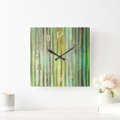 Grüne und goldene Streifen Quadratische Wanduhr (Zuhause)