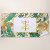 Grüne und goldene tropische Pflanze Große Blätter Strandtuch (Vorderseite)